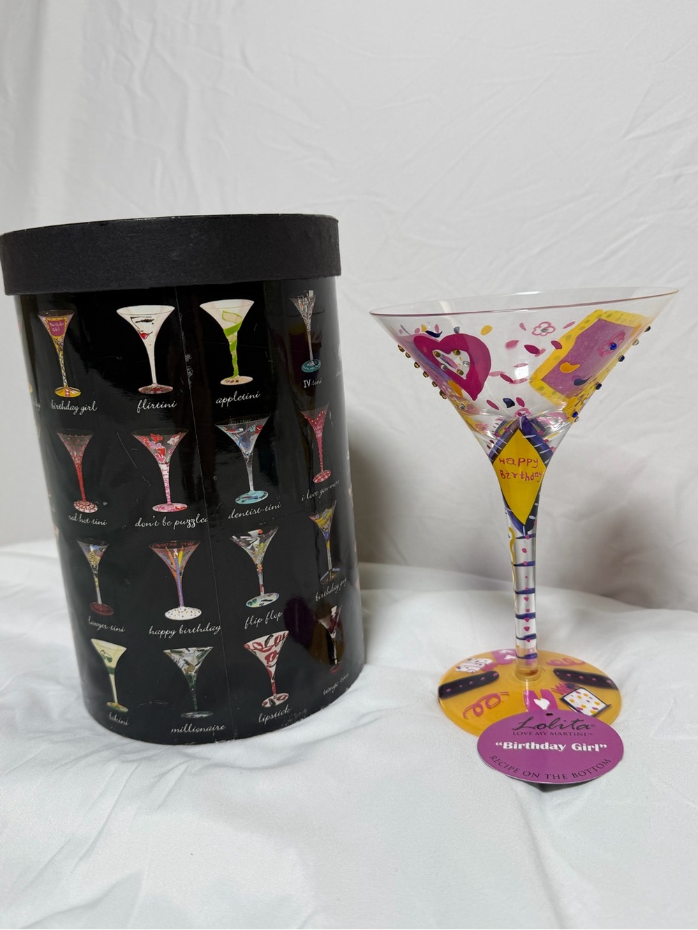 Lolita Pink and Yellow 'Birthday Girl' Martini Glass New In Box